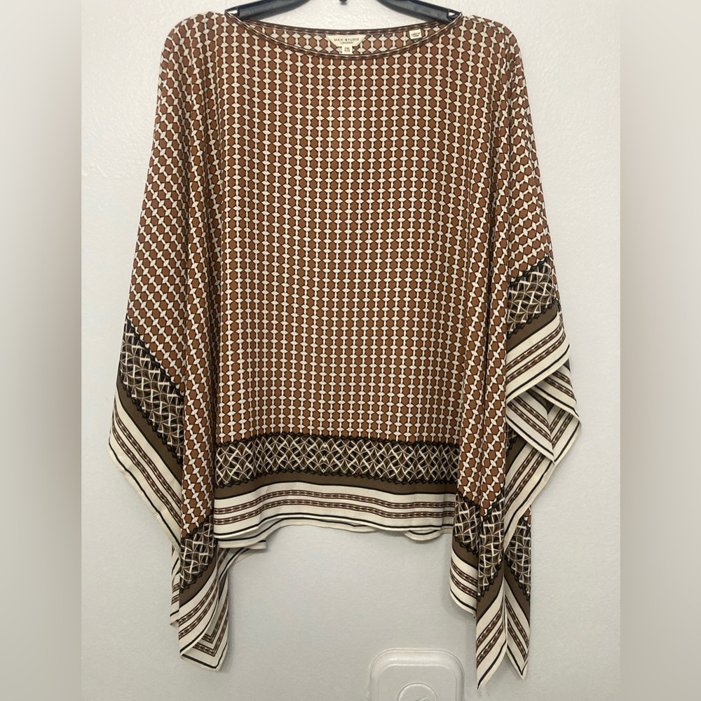 Max Studio Black/Brown 3/4 Sleeve Geo Batik Blouse